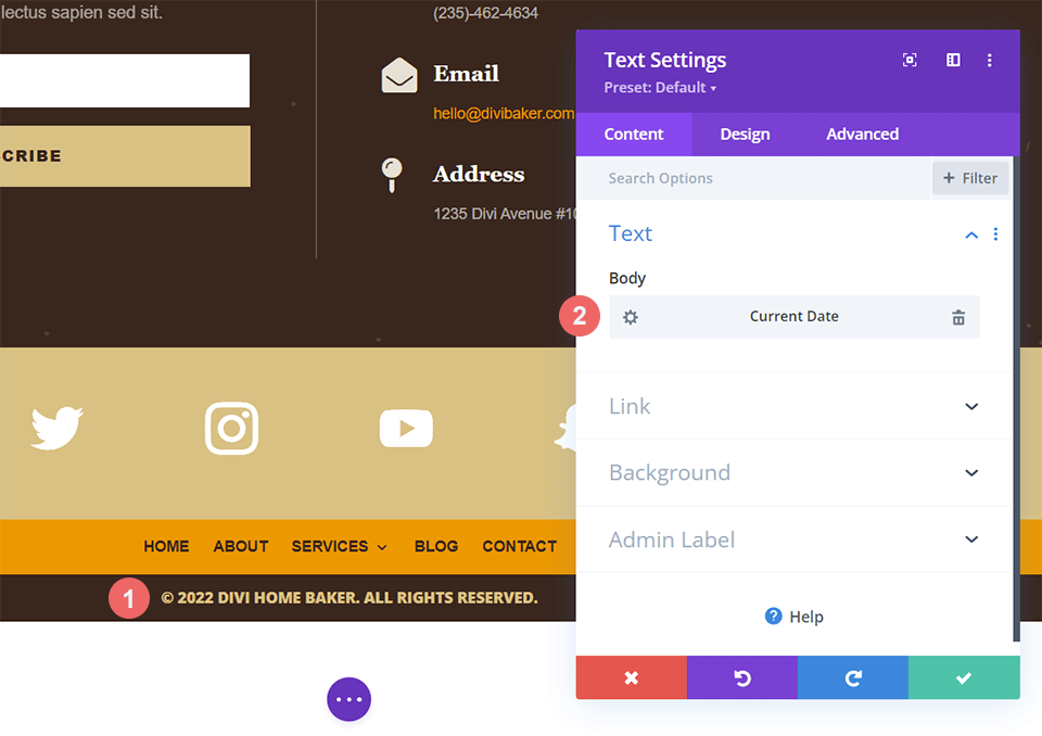 Edycja informacji o prawach autorskich za pomocą zawartości dynamicznej w Divi Theme Builder