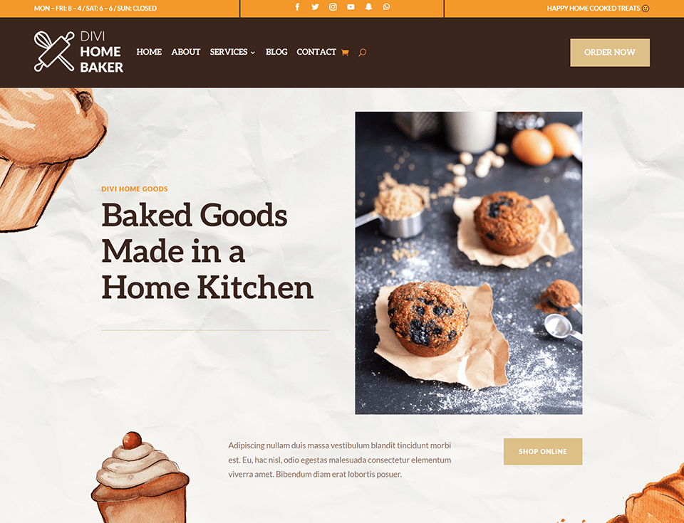 Projekt nagłówka Divi Home Baker na komputer stacjonarny
