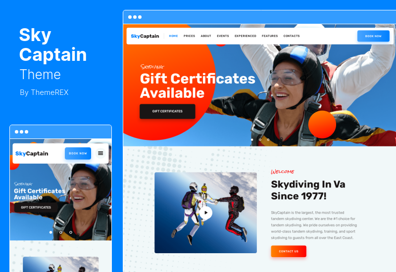 Tema SkyCaptain - Tema WordPress de Skydiving & Extreme Flying Sports