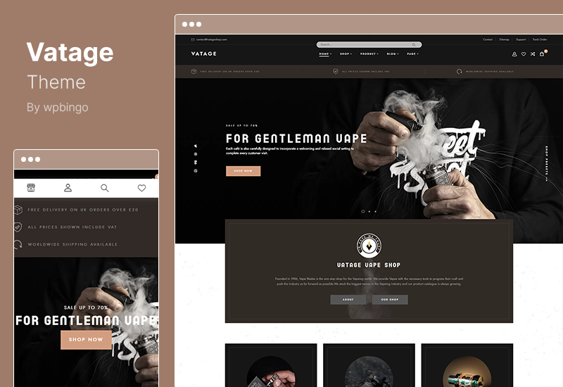 Tema Vatage - Tema WordPress Vape WooCommerce
