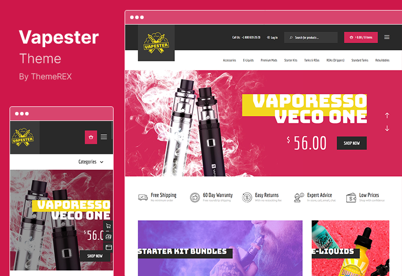 Tema Vapester - Tema Creative Cigarette Store & Vape Shop WooCommerce