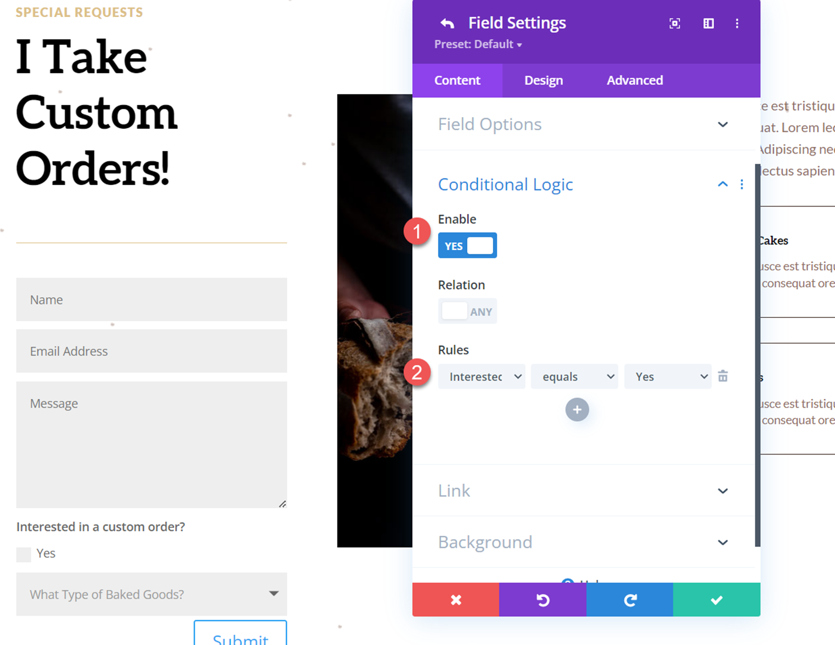 Divi Reveal Seçenekleri Açılır İletişim Formu Koşullu Mantık