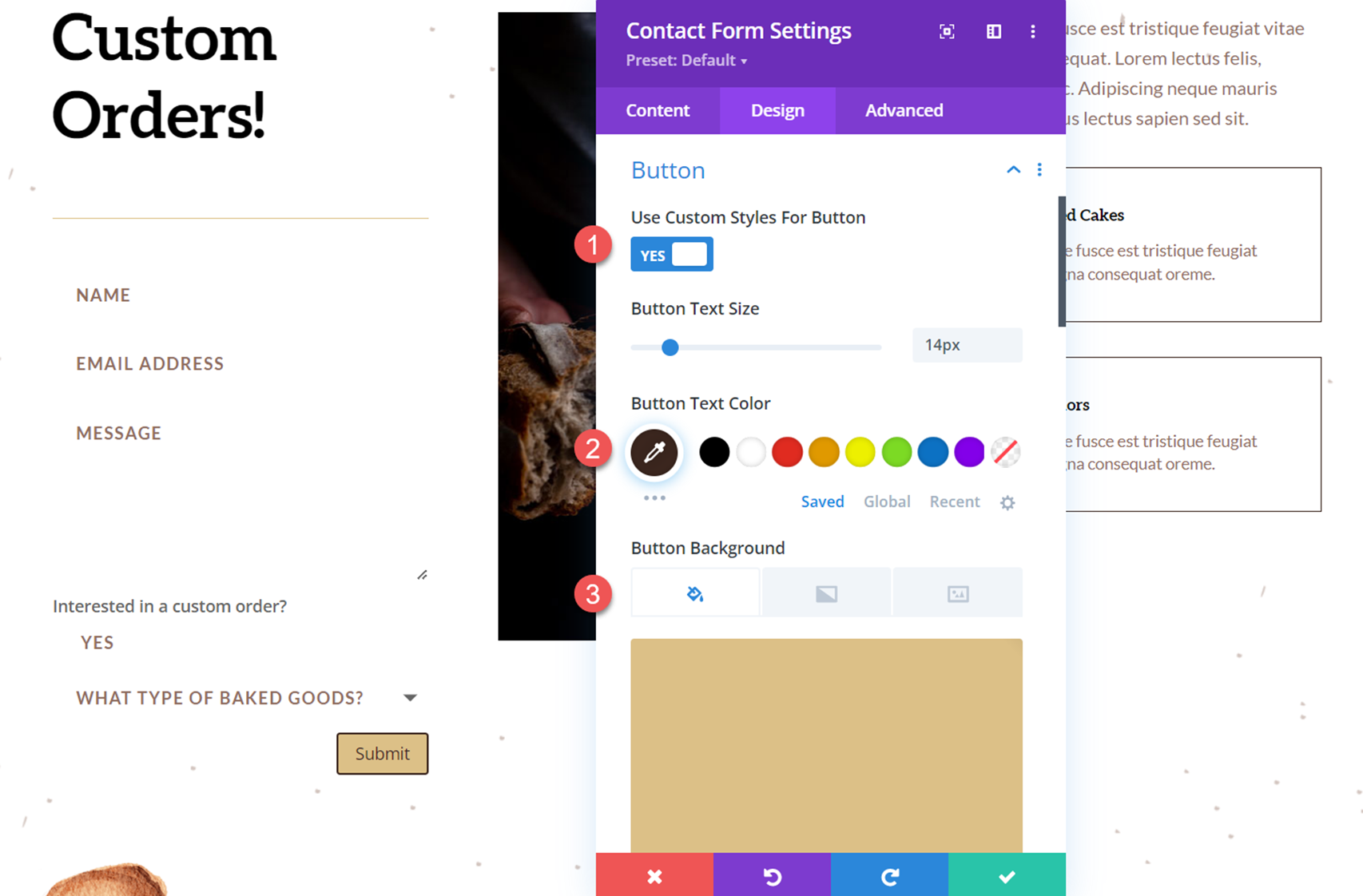 Divi Gösterim Seçenekleri Açılır Menü İletişim Formu Düğme Stilleri