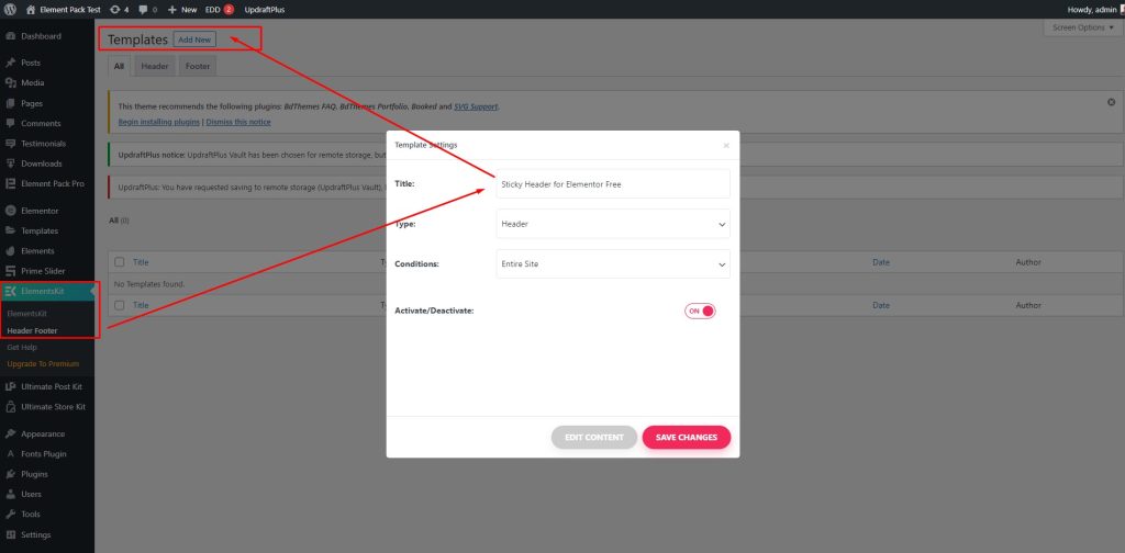 Crea un'intestazione appiccicosa in Elementor in soli 5 minuti!! 8 go to template