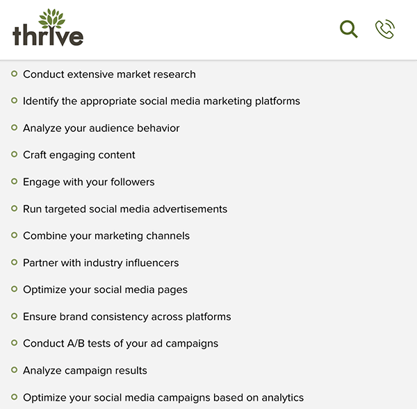 Thrive가 다루는 목록.