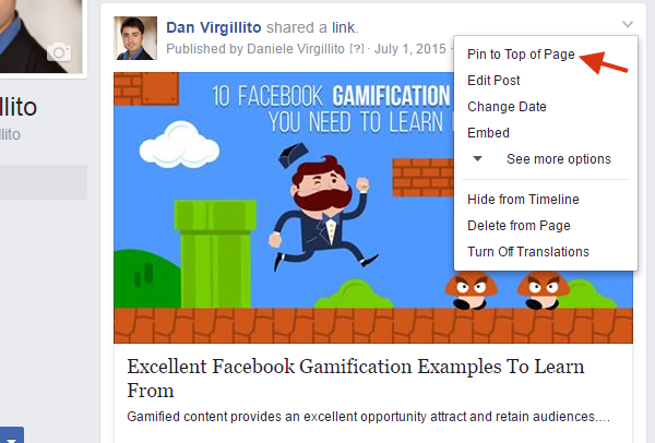 Sematkan pos ke facebook teratas