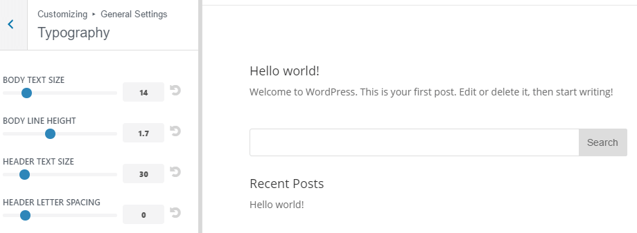 Divi 的主题定制器。