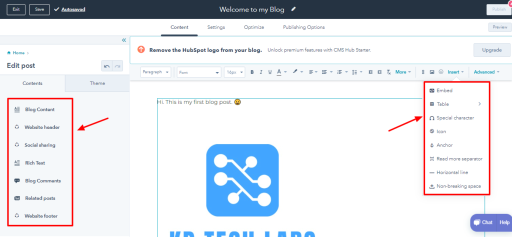 Editor de blog HubSpot