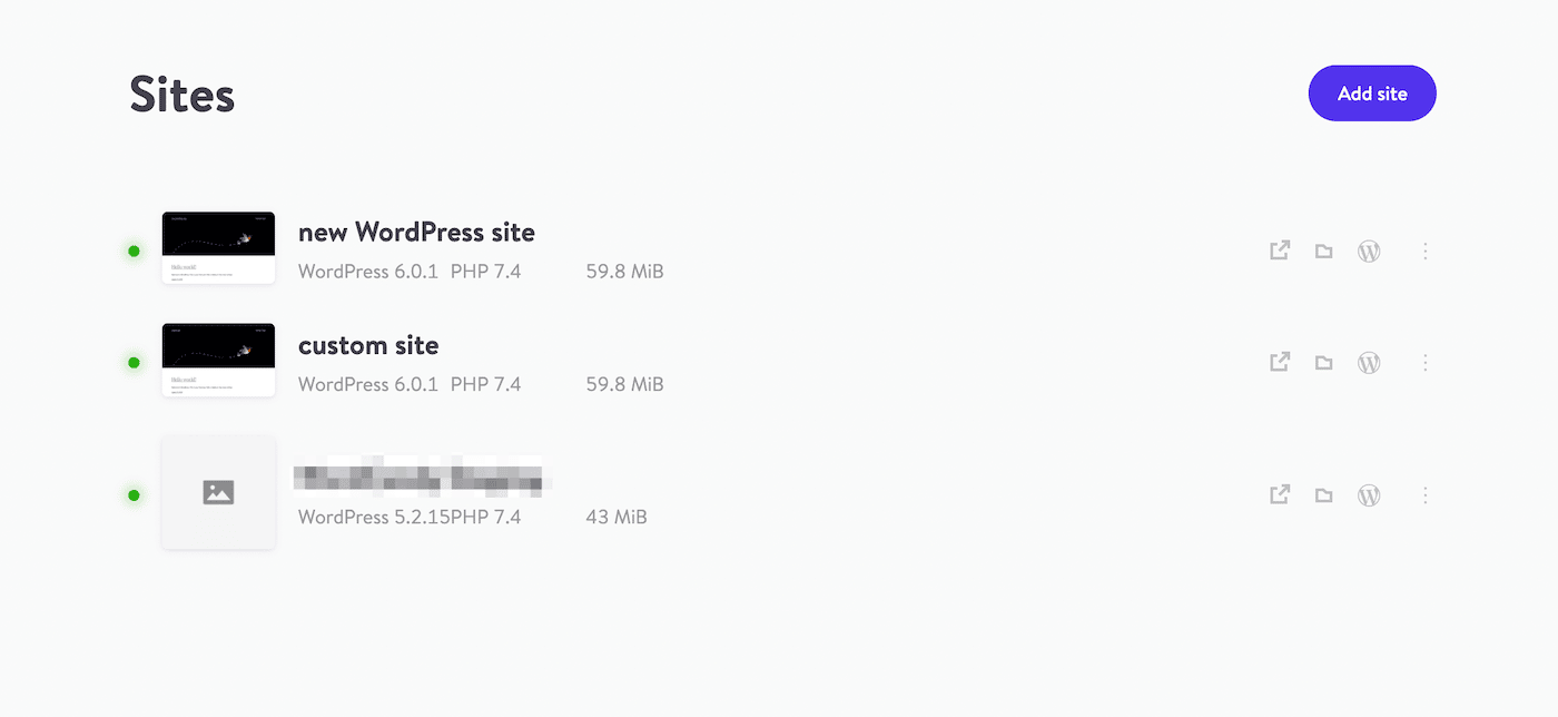 Verwalte lokale DevKinsta-Sites