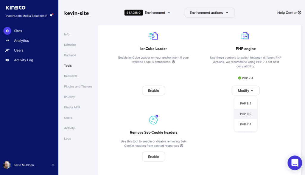 Kinsta-Staging-Bereich