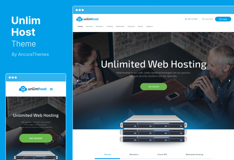 UnlimHost Theme - เว็บโฮสติ้งและเทคโนโลยีอินเทอร์เน็ต WordPress Theme