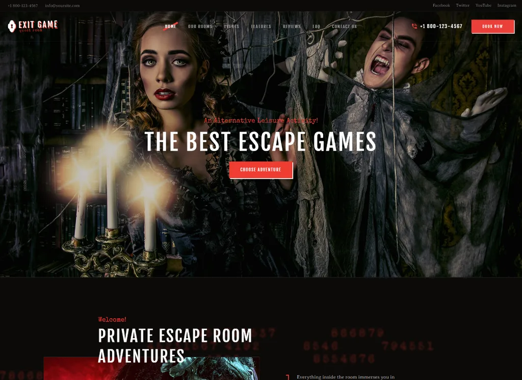 Esci dal gioco | Tema WordPress della stanza di fuga segreta della vita reale