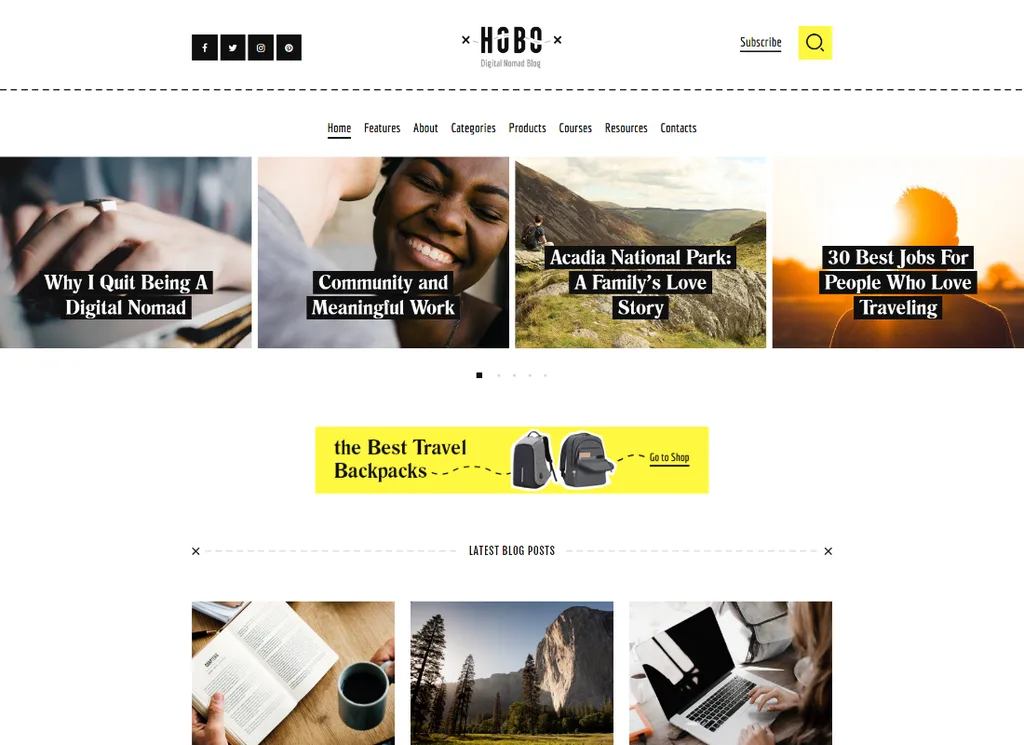 Hobo | Digital Nomad Travel Lifestyle Blog Motyw WordPress