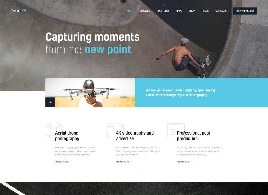 DroneX | Motyw WordPress Fotografia lotnicza i wideo
