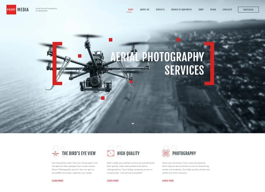 Drone Media | Fotografia lotnicza i filmowanie Motyw WordPress + Elementor