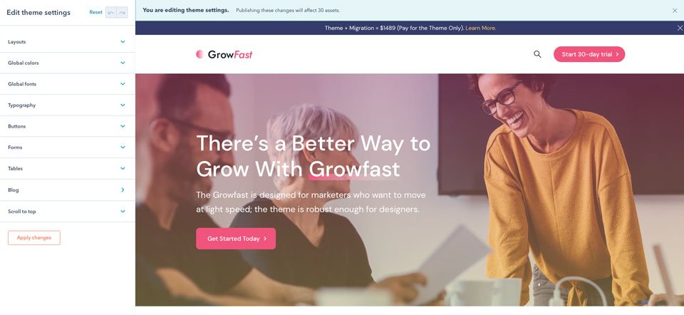 HubSpot テーマ エディター
