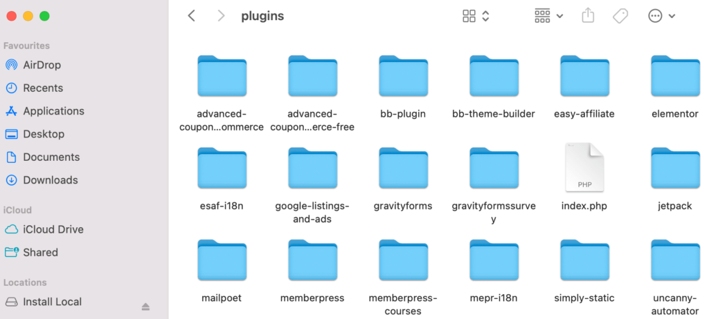Fichiers du plugin WordPress stockés sur l'ordinateur