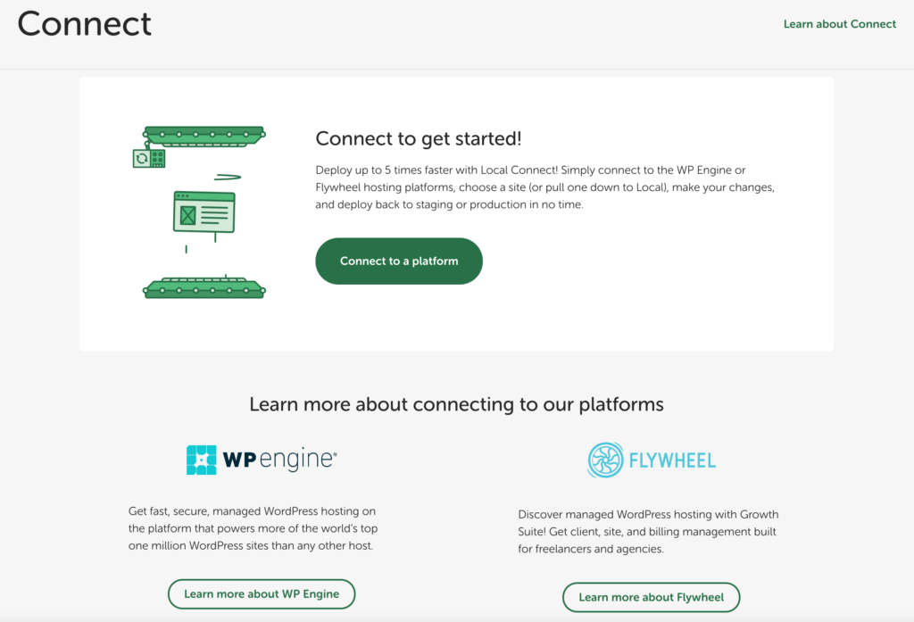 Écran de connexion local pour déployer un site Web WordPress
