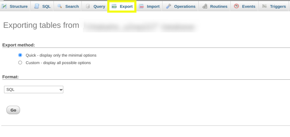 การส่งออกฐานข้อมูลผ่าน phpmyadmin