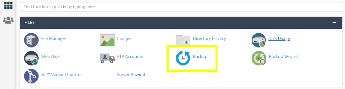 ค้นหาการสำรองข้อมูลใน cpanel