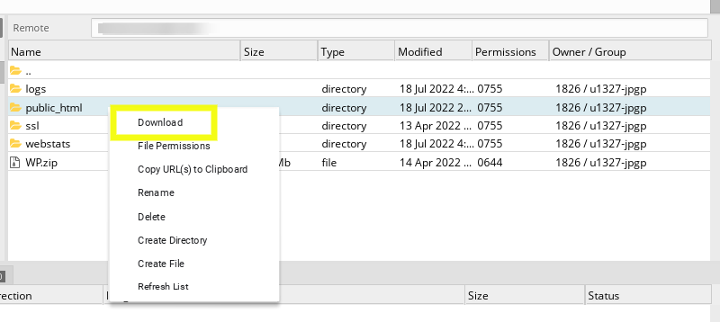 ดาวน์โหลดไฟล์เว็บไซต์ผ่าน FileZilla