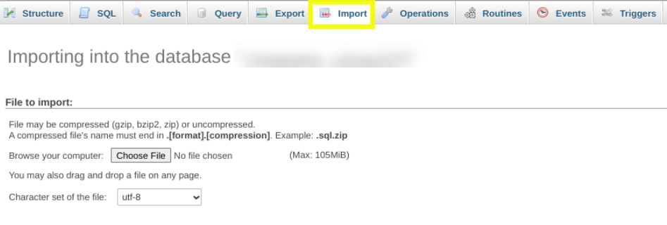 การนำเข้าฐานข้อมูลผ่าน phpMyAdmin
