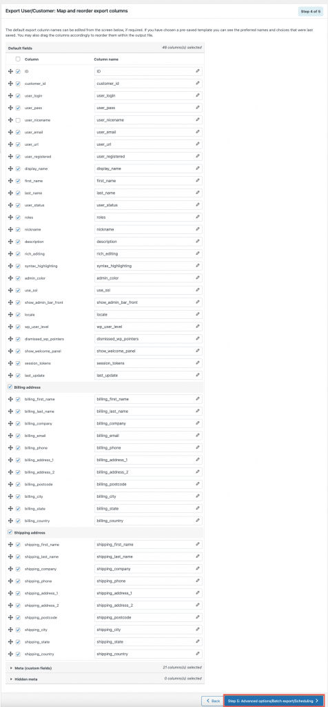 Metodo di riordino utente per esportare in wordpress