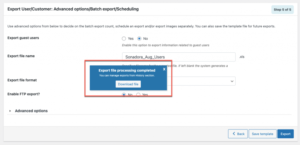 scarica il file excel degli utenti da esportare in wordpress