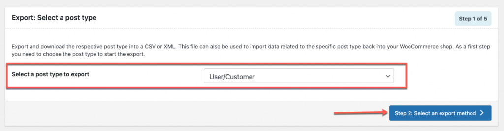 Tipo di esportazione utente in import export utente in wordpress