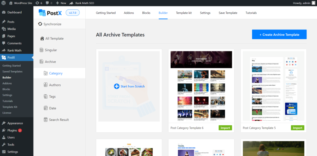 Construtor de sites dinâmicos PostX: crie seu site com apenas alguns cliques 3 Premade Category Templates
