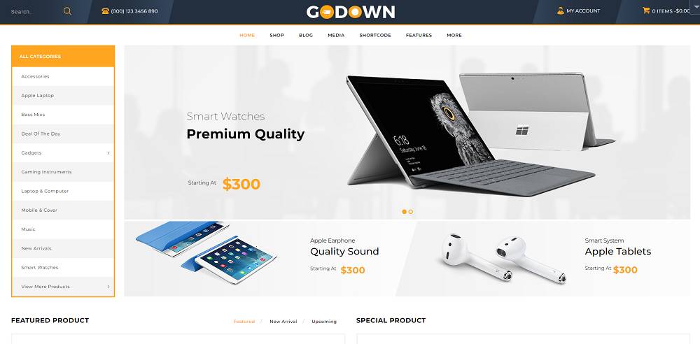 GoDown - тема WooCommerce для электроники
