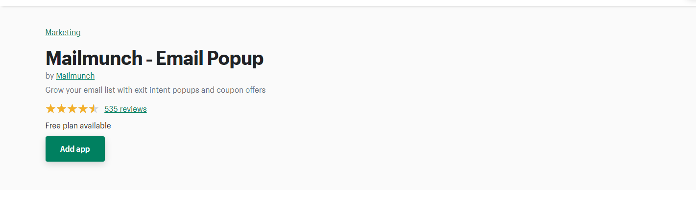 Mailmunch - ป๊อปอัปอีเมล shopify