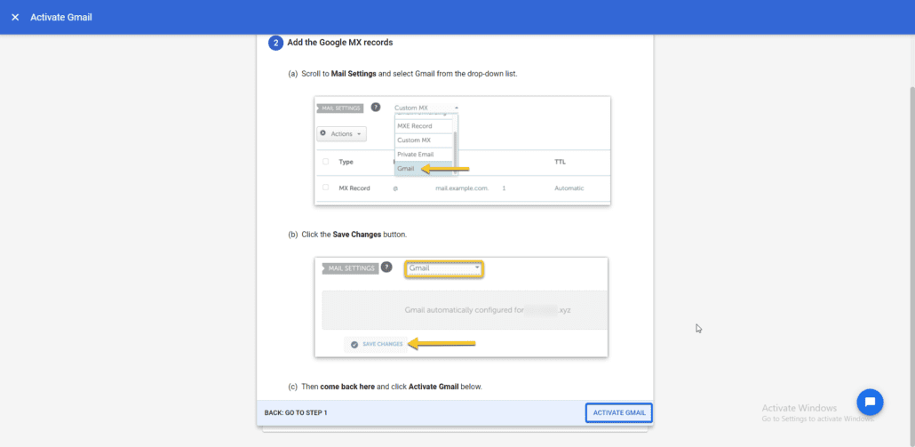 添加 Google MX 记录以激活 gmail 域名