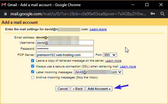 输入自定义 gmail 域名凭据