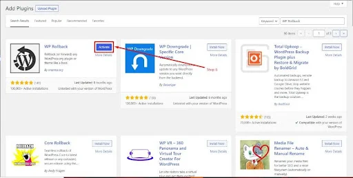 Passo 6- Plugin WP Rollback WordPress