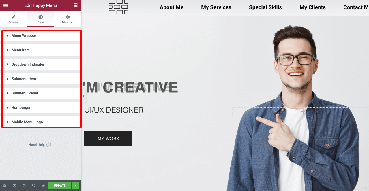 Cómo crear un sitio web de una página con Elementor en WordPress 7 Stylize Menu Items