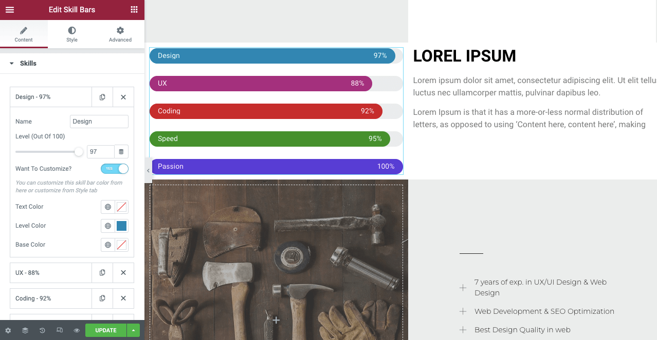 Cómo crear un sitio web de una página con Elementor en WordPress 11 Stylize Skill Bars On Elementor Canvas