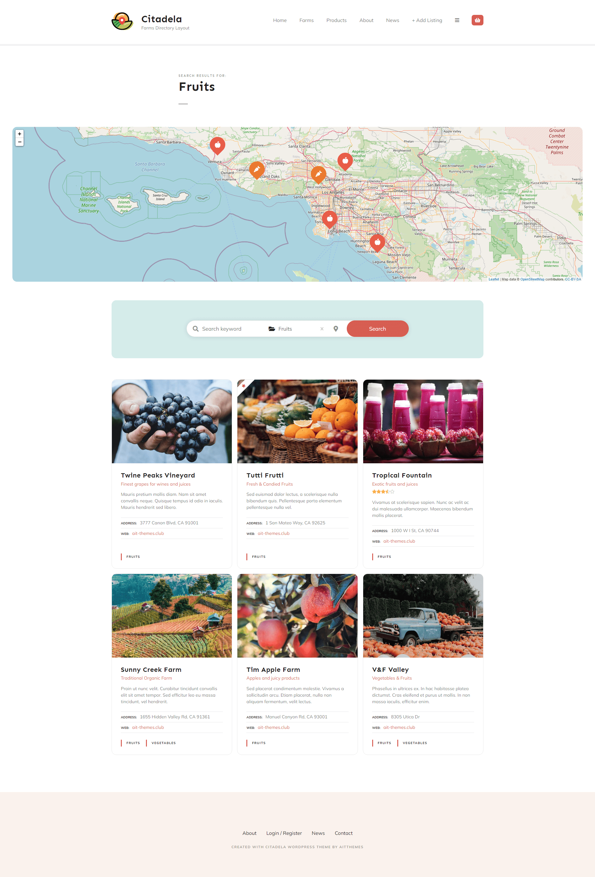 Recherche interactive du thème WordPress Farming