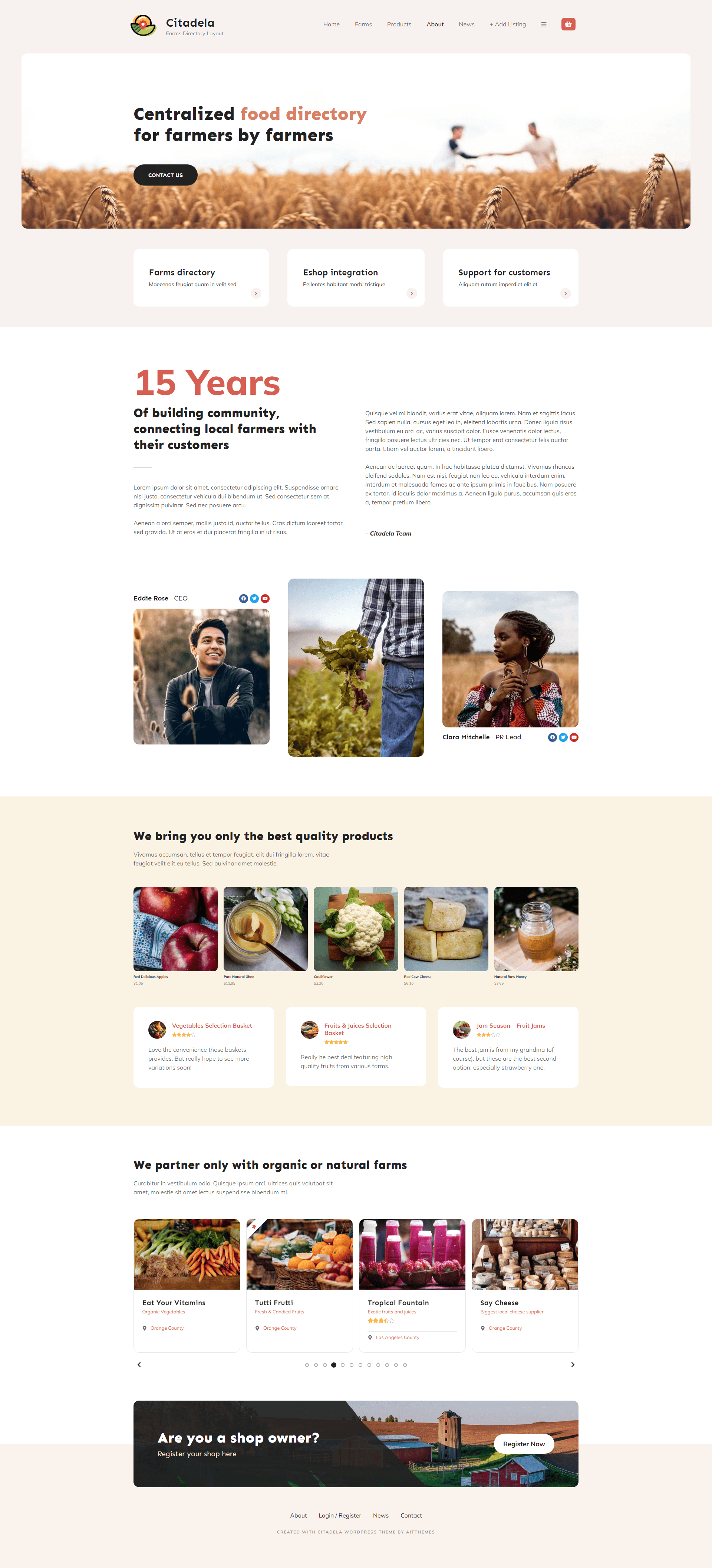 À propos de la page utilisant le thème WordPress Citadela Farms