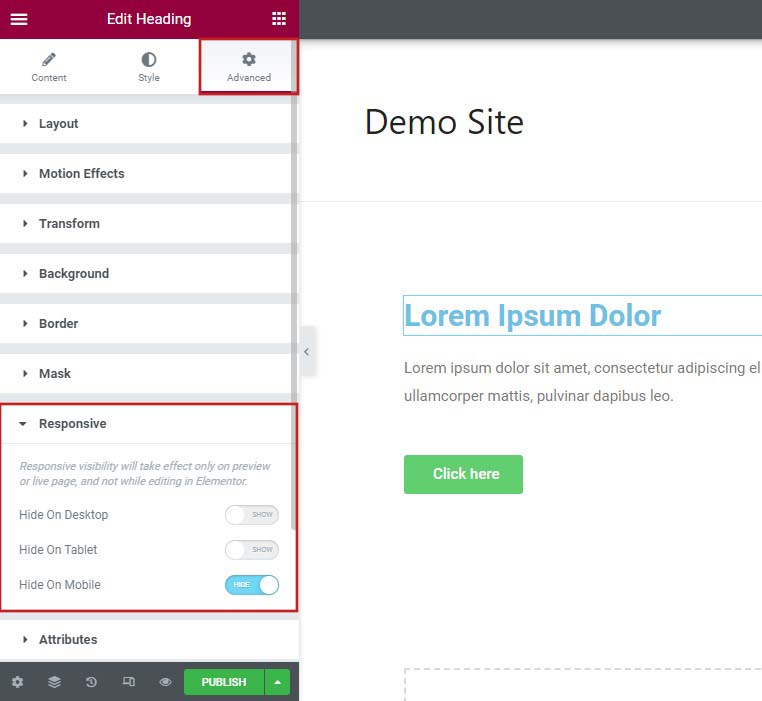 Option réactive dans le menu avancé