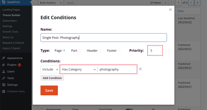 Adicionar condições para exibir o modelo para uma determinada categoria Add Conditions to Display the Template for a Certain Category