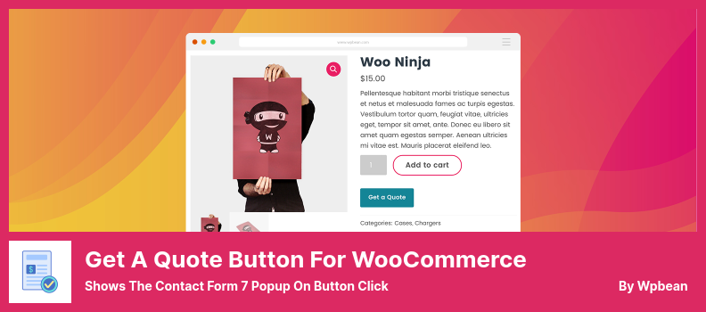 الحصول على زر اقتباس لبرنامج WooCommerce الإضافي - يعرض نموذج الاتصال 7 منبثق على الزر ، انقر فوق