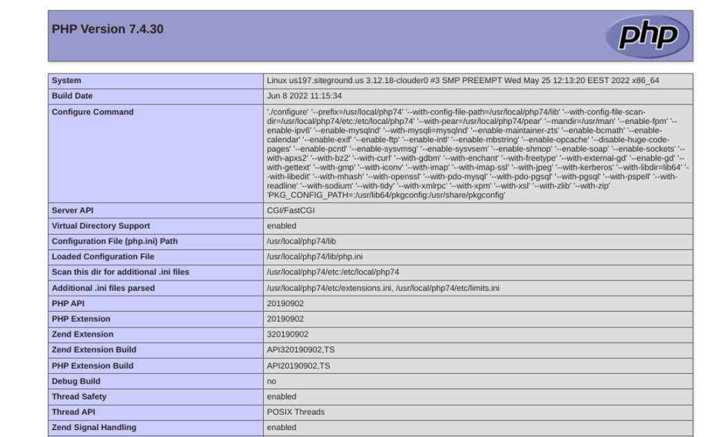 ข้อมูลเกี่ยวกับเวอร์ชัน PHP ปัจจุบัน
