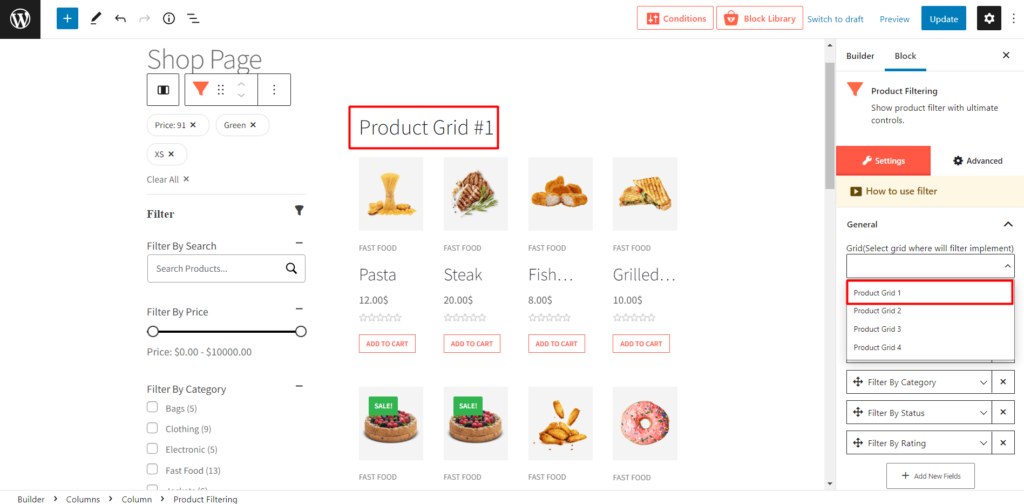 WooCommerce-Produktfilter nach Attributen, Kategorie, Preis und vielem mehr 6 Connecting Filter Blocks with Product Grid Blocks