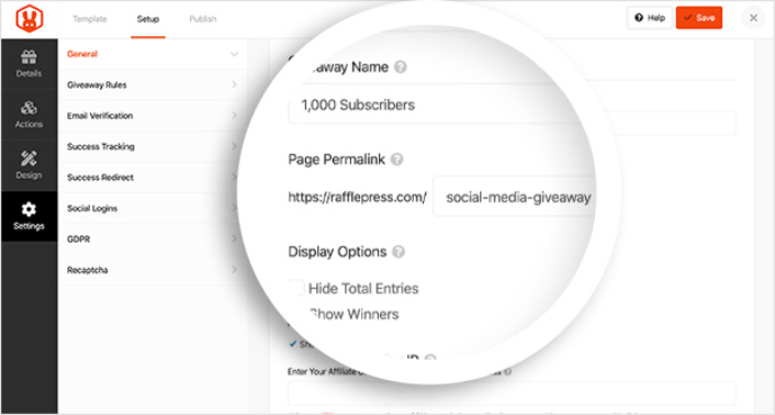 Pagina di destinazione del giveaway di RafflePress permalink