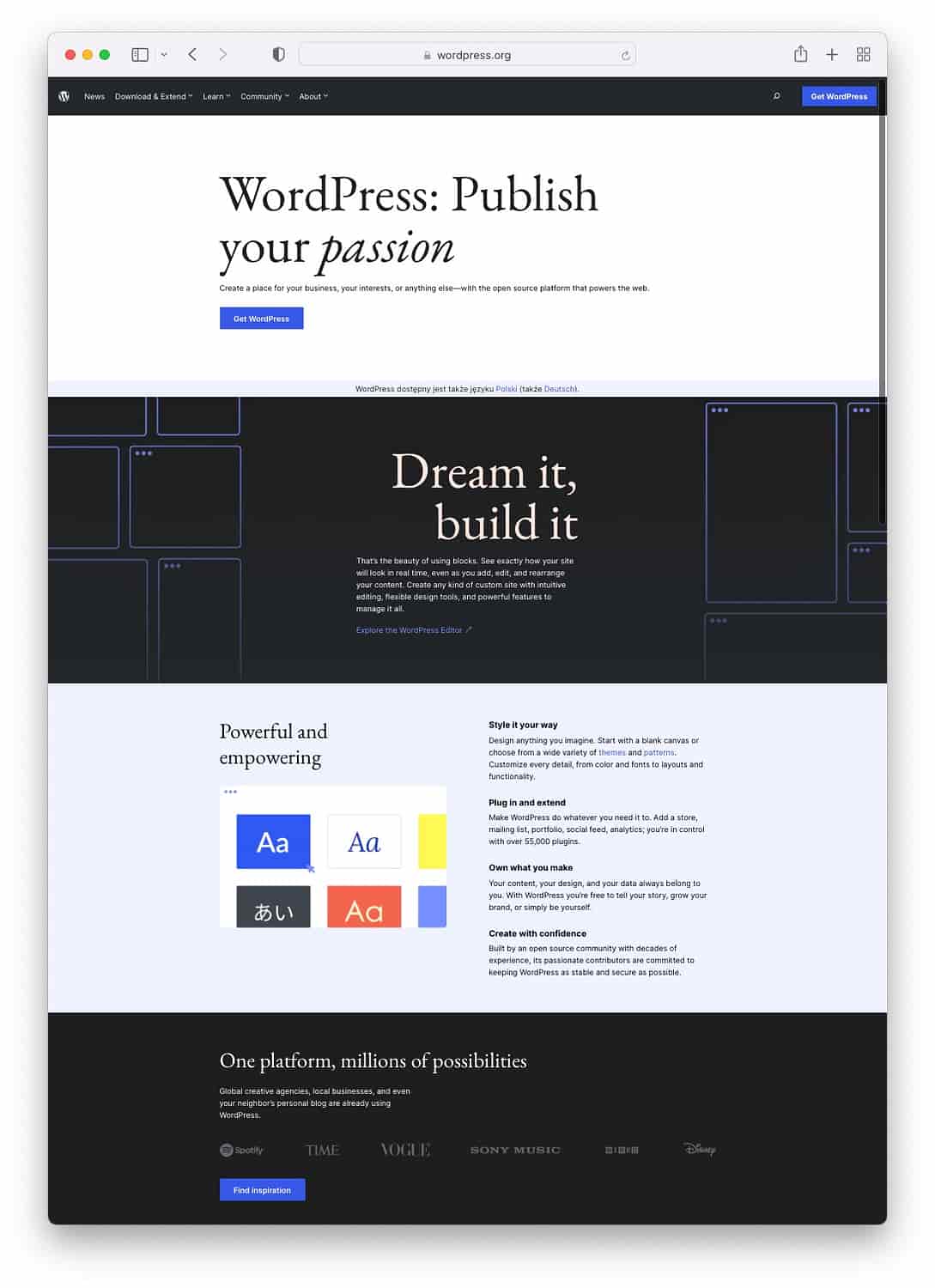 Pagina iniziale di WordPress