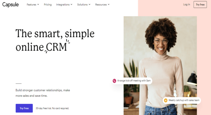 Capsule CRM 소프트웨어 홈페이지