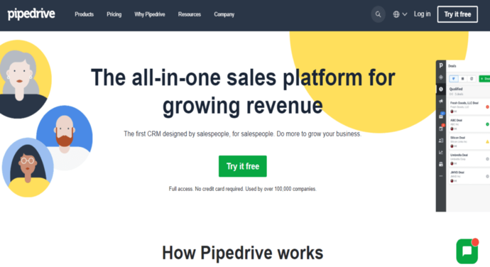 Pipedrive CRM 소프트웨어 홈페이지