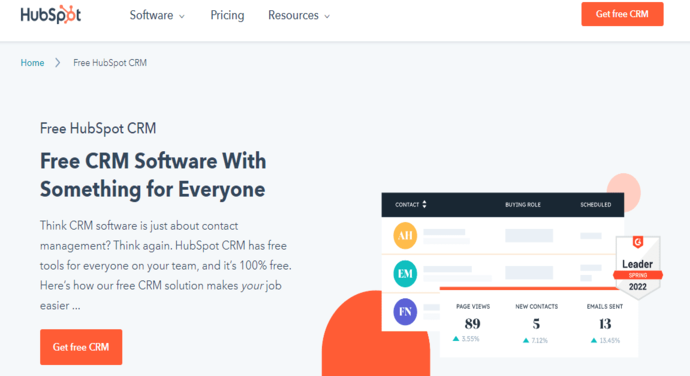 HubSpot CRM 소프트웨어 홈페이지