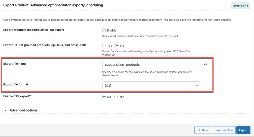 opções avançadas para exportar assinaturas do woocommerce